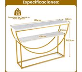 Costway Mesa Consola de 2 Niveles con Tablero de Imitación de Mármol Consola Estrecha para Entrada Mesa Extra Larga para Sofá para Pasillo Blanco