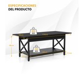 Costway Mesa de Café Industrial de 2 Niveles Mesa de Centro con Estante de Almacenamiento y Marco de Metal en Forma de X Mesa Rectangular Negro