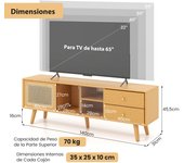 Costway Mueble TV de Bambú hasta 65'' Mesa de Consola con Puertas de Cristal y PE Ratán 2 Cajones Puertas Correderas para Sala Dormitorio Natural