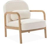 sweeek Sillón escandinavo de madera de hevea y borreguito, blanco