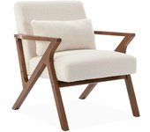 sweeek Sillón escandinavo de madera de hevea y borreguito, blanco