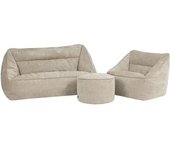 Icon 3 pufs de chenilla: sofá, sillón y reposapiés redondo, beige