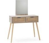 HOMN Mueble recibidor 2 cajones + espejo, color roble, 90 cm ancho
