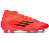Adidas - Bota de fútbol F50 League Mid FG/MG, Unisex, Turbo-Aurora Black-Platin Met, 11 UK