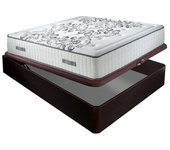 Colchón muelles ensacados Queen 28 cm acogida gradual + Canapé abatible madera 3D transpirable altura 34 cm 160x200 cm Wengue