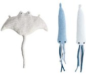 Crochetts Pack peluches pared manta raya y mini pulpos azul y blanco