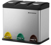 SONGMICS Cubo de basura de 3 x 8 l con tapas de color plata y negro
