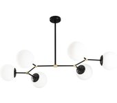 Wonderlamp Lámpara de techo negro 6 luces con tulipas de cristal opal
