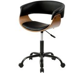 Rendez-Vous Déco Silla de oficina giratoria con ruedas en madera y pu negro