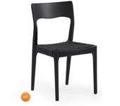 GEESE HOME Pack 4 sillas negras madera de fresno con asiento trenzado