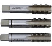 Juego de Machos de Roscar AWTOOLS, modelo M24x3.00, ideal para roscado preciso en metales, acero HSS de alta calidad, incluye 3 piezas, durabilidad y eficiencia garantizadas.
