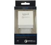 iggual Cargador Doble para móvil.- 30W Carga máxima -Cargador Pared Carga rápida - 1 Puerto de 18W USB-A Tecnología QC 3.0 + 1 Puerto de 12W USB-A. Compatible Cualquier Dispositivo móvil. Blanco