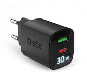 SBS TETRGANLCD1USB1C30K cargador de dispositivo móvil Universal Negro Corriente alterna Carga rápida Interior