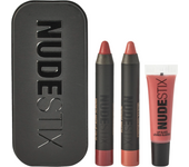 Set Nudestix Red Hot Lips Mini Kit Royal, tonos de piel y textura mate, crema y gel, incluye 3 productos para labios, burgundy y nude, 2.5 ml