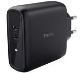 Trust Maxo Cargador USB C 65W Carga Rapida, 2 Puertos USB-C, 75% de Material Reciclado, Adaptador de Corriente Cargador iPhone iPad Samsung Galaxy Steam Deck Smartphone Portatil Tablet - Nero