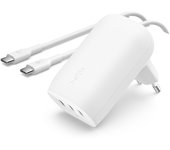 Belkin Cargador de Pared con 3 Puertos USB-C y PPS de 67 W BoostcCharge, Cargador rápido USB-C PD 3.1 para la Serie iPhone 16, 15, MacBook Pro, AirPods, Galaxy y Otros, Cable USB-C a USB-C Incluido