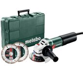 Amoladora Angular 125mm Metabo WEQ 1400-125, Incluye 2 Discos Diamantados y Maletín de Transporte, Ideal para Cortes y Pulidos.