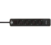 Brennenstuhl Ecolor Regleta de enchufes de 4 vías con Enchufe USB (Regleta con 2X USB C, Interruptor y Cable de 1,5m) Blanco/Negro