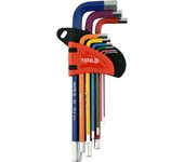 Yato, modelo YT-05631, Juego de llaves hexagonales (9 unidades: 1,5-10 mm), acero S2, herramienta duradera y versátil, ideal para reparaciones y mantenimiento de precisión