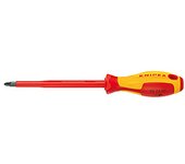 Knipex Destornillador para tornillos cruciformes Pozidriv® bruñido, mango aislante en dos componentes, según norma VDE 212 mm 98 25 02