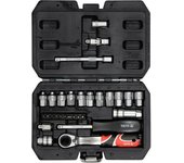 YATO, modelo YT-38650, Juego de llaves de vaso de carraca 1/4 pulgadas, 29 piezas, incluye caja de carraca y tuercas, ideal para reparaciones y mantenimiento de vehículos, herramienta profesional
