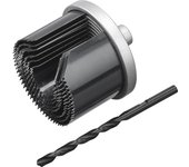 Juego de 7 sierras de corona IRWIN para madera y yeso, 26-64 mm, profundidad de corte de 42 mm, incluye adaptador de aluminio y broca central, compatible con taladros comunes.