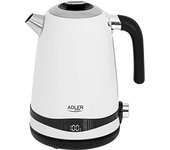 Adler AD1295W Hervidor Agua Eléctrico, Vintage, 1,7 L, sin BPA, Pantalla LCD, Control de Temperatura, Acero Inoxidable, Inalámbrico, Resistencia Oculta, Apagado Automático, 2200W, Blanco
