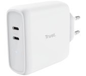 Trust Maxo Cargador USB C 65W Carga Rapida, 2 Puertos USB-C, 75% de Material Reciclado, Adaptador de Corriente Cargador iPhone iPad Samsung Galaxy Steam Deck Smartphone Portatil Tablet - Blanco