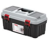 Caja de herramientas con portaherramientas, mango ergonómico, tapa robusta, ABS, 540 x 278 x 269 mm, color gris