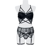 Ropa Interior Gótico de Grey Velvet - 3- Lace Harness Bra - S XL - para Mujer - Negro