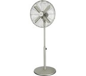 Ventilador de pie con 50 W y acabado en acero, 16 pulgadas, 3 velocidades, oscilación, silencioso, altura ajustable, 4 aspas y máxima seguridad.