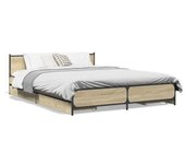 vidaXL Cama Con Cajones Madera Ingeniería Roble Sonoma 135x190 Cm