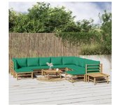 vidaXL Set De Muebles De Jardín 12 Piezas Bambú Con Cojines Verde
