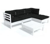 vidaXL Muebles De Jardín 5 Pzas Con Cojines Blanco Madera De Pino