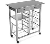 Versa Home Carro de cocina con 2 cajones en aglomerado efecto madera y metal gris