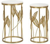 Mauro Ferretti Juego de 2 mesas de metal dorado con tablero blanco cm 35x65,5-30x60,5