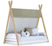 Alondra Cama cabaña montessori madera 70x140 cm con colchón y textil natura