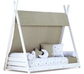 Alondra Cama montessori blanca 70x140 cm con colchón y textil espuma do mar