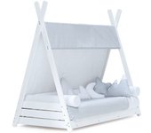 Alondra Cama cabaña montessori blanca 70x140 cm con colchón y textil galaxy