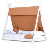 Alondra Cama cabaña montessori blanca 70x140 cm con colchón y textil ariake