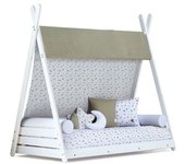 Alondra Cama cabaña montessori blanca 70x140 cm con colchón y textil natura