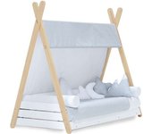 Alondra Cama cabaña montessori madera 70x140 cm con colchón y textil galaxy