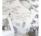 Acte Deco Papel pintado panorámico océano y animales marinos blanco 525x250cm
