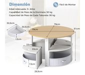 Costway Juego de Mesa Redonda y 4 Taburetes con 4 Cajas de Tela para Actividades Arte Lecturapara Niños