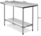 Costway Mesa de Acero Inoxidable de Trabajo Mesa de Preparación de Cocina con Ruedas 2 Niveles Estante Ajustable 122 x 61 x 90 cm