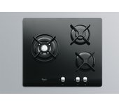 Placa Gas - Whirlpool AKT404NB, 3 Zonas, 60 cm, Negro, Sin Marco