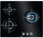 Placa Gas - AEG HKB63320NB, Tres Fuegos, Cristal Negro, 60 cm
