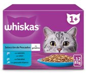 12 sobres x 85 g Whiskas Selección Pescados Gelatina en Bolsita para gatos