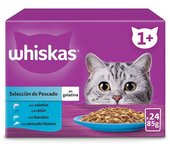 24 sobres x 85 g Whiskas Selección Pescados Gelatina en Bolsita para gatos