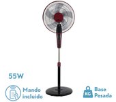 Ventilador de pie borlon negro/burdeos 3 vel.55w 5x2 aspas orientable+ remoto+ temporizador regx43x40 cm